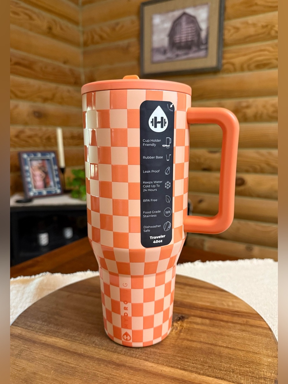 ORANGE CHECKERS HydroJug 40oz Traveler Straw Tumbler • LEAKPROOF